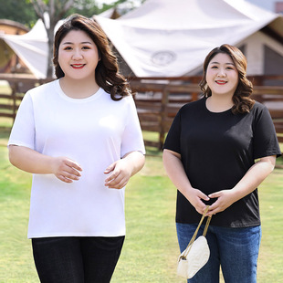 2025 Summer New Plus Size Women's Round Neck Short-Sleeved Tops for Fat Girls 100kg Loose Slimming Look Versatile T-Shirt for Women