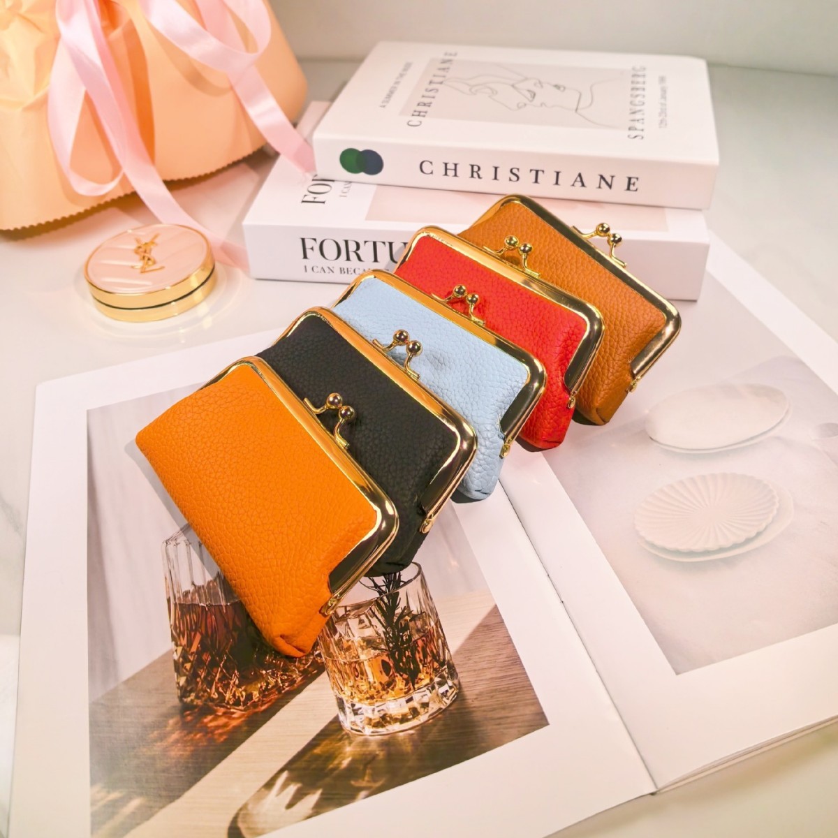 New Mini Coin Purse for Women, PU Lychee Texture Portable Storage Bag, Stylish Lipstick Bag, Compact Clip Bag, Jewelry Bag