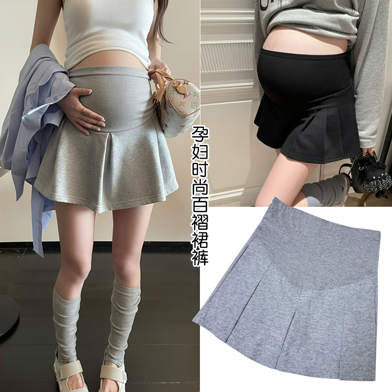 New Summer Style for Pregnant Women: Kendall A-Line Skirt Pants with Belly Support, Pleated, Hip-Covering, Slimming, Leg-Lengthening, Sporty Casual Shorts