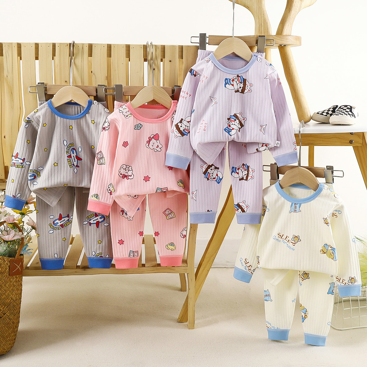Ropa interior para niños Traje de algodón Primavera Nuevo estilo Niños Ropa de otoño Pantalones largos Pijamas para bebés Ropa para el hogar para niñas Ropa para niños