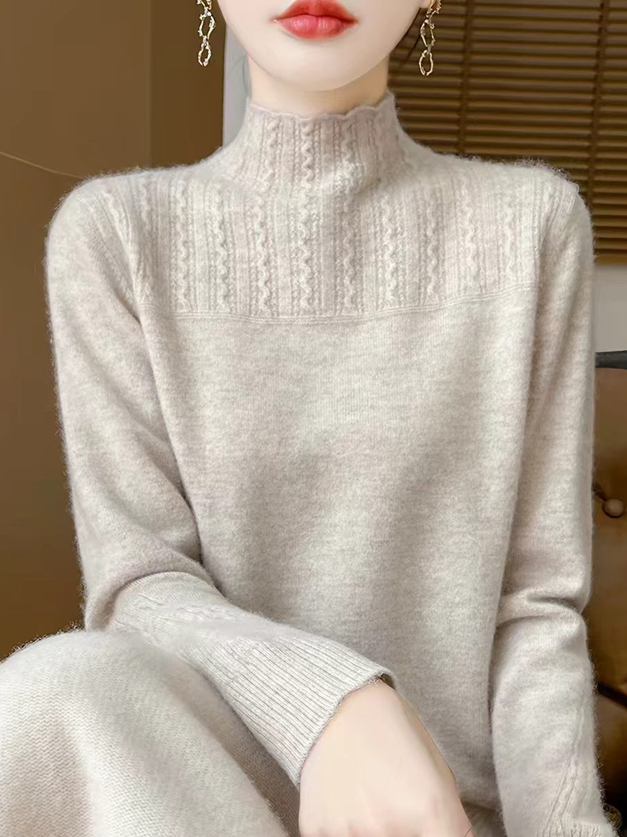 Women's cashmere sweater, 26 autumn/winter new model, half-high collar, thickened knit top, loose-fitting solid color base layer