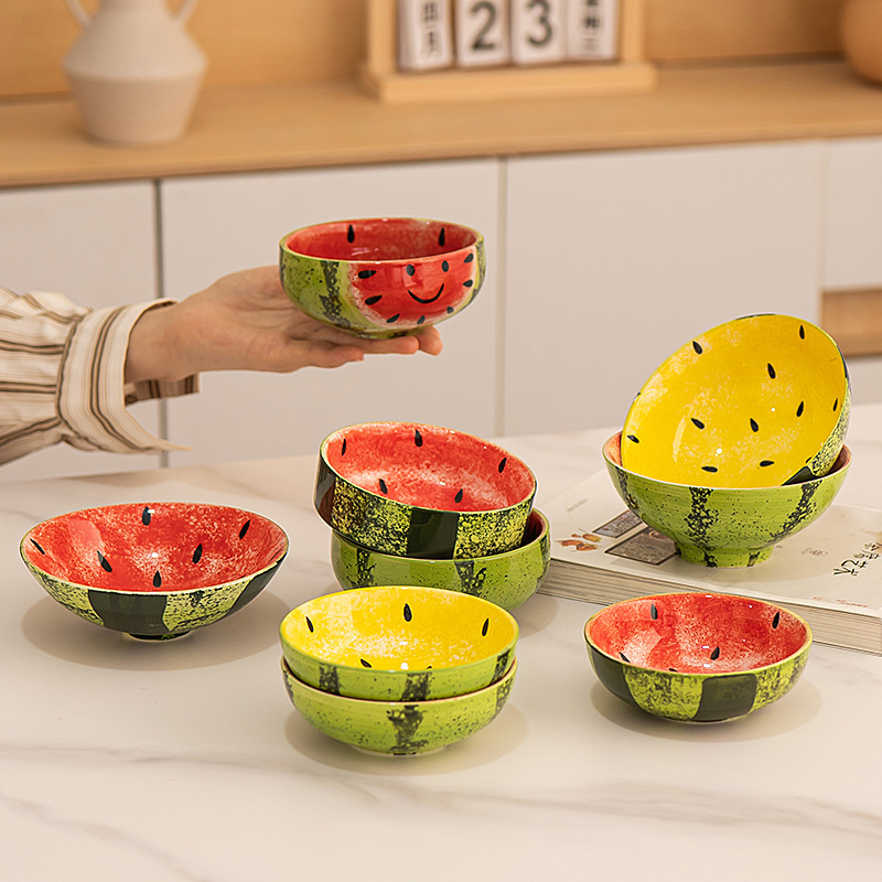 Creative and Personalized Ceramic Hand-Painted Underglaze Watermelon Rice Bowl, Particularly Beautiful, for Home Use, Personal Use Creative and Personalized Ceramic Hand-Painted Underglaze Watermelon Rice Bowl, Particularly Beautiful, for Home Use, Personal Use