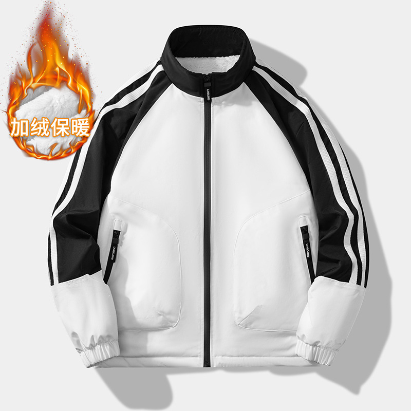 Autumn and winter new baseball suit jacket men's fashion trend leisure sports fleece-lined thick stand collar coat factory
