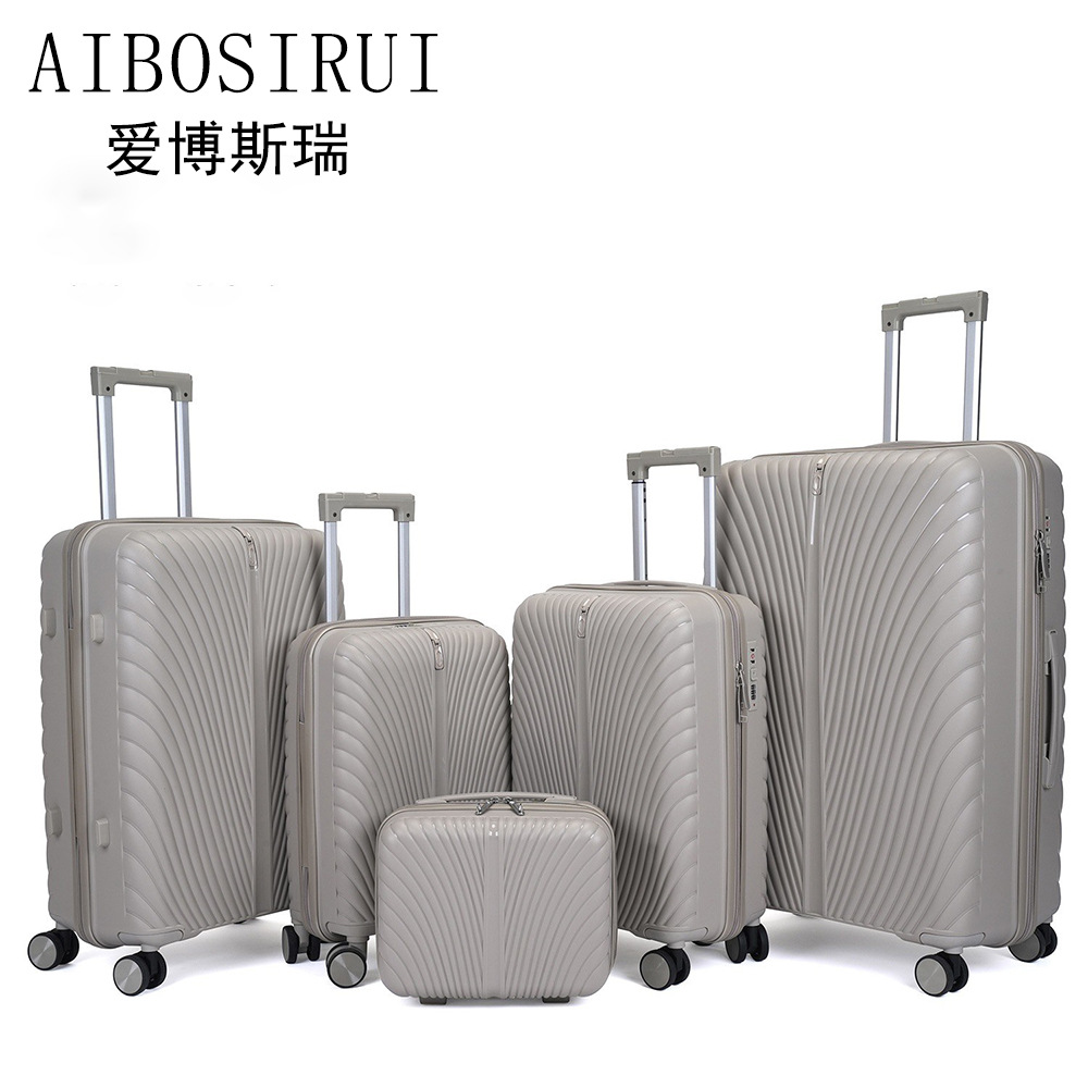 Procesamiento personalizado de la fábrica de maletas PP maleta de palanca de tracción cinco piezas conjunto de ruedas universales silenciosas maleta de contraseña