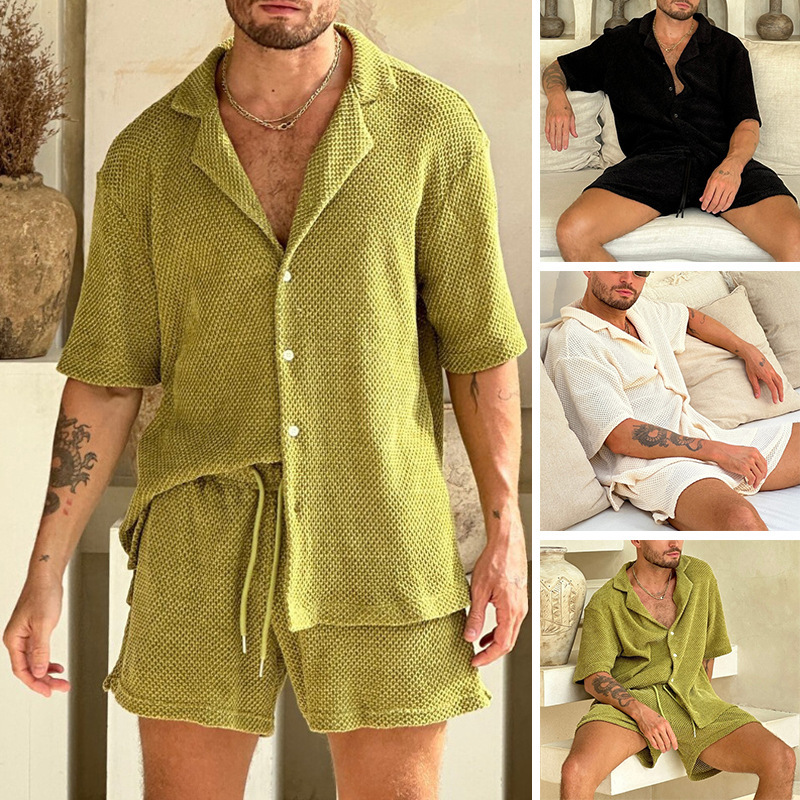 Мужской Костюм Summer Casual Men's Lapel Shirt Top Shorts Suit