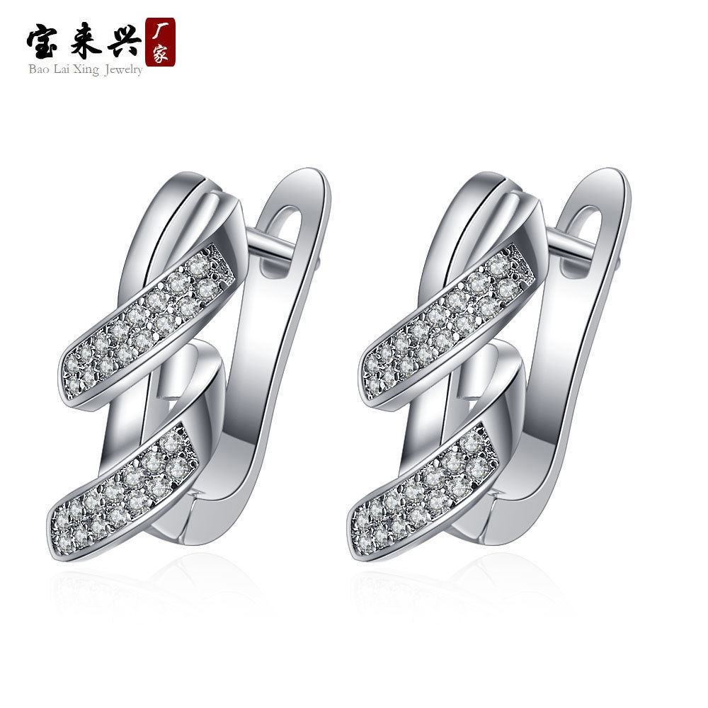Cross-border wish Hot Selling Elegant Women's Ear Buckle Torsion Arm Diamond Zircon Earrings Fashion Trend Earrings Wholesaler