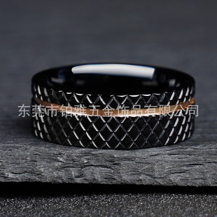 Cross-Border Personalized European and American Men's Fashion 8mm Stainless Steel Ring Electroplated Black Diamond Men's Wedding Gift Wholesale