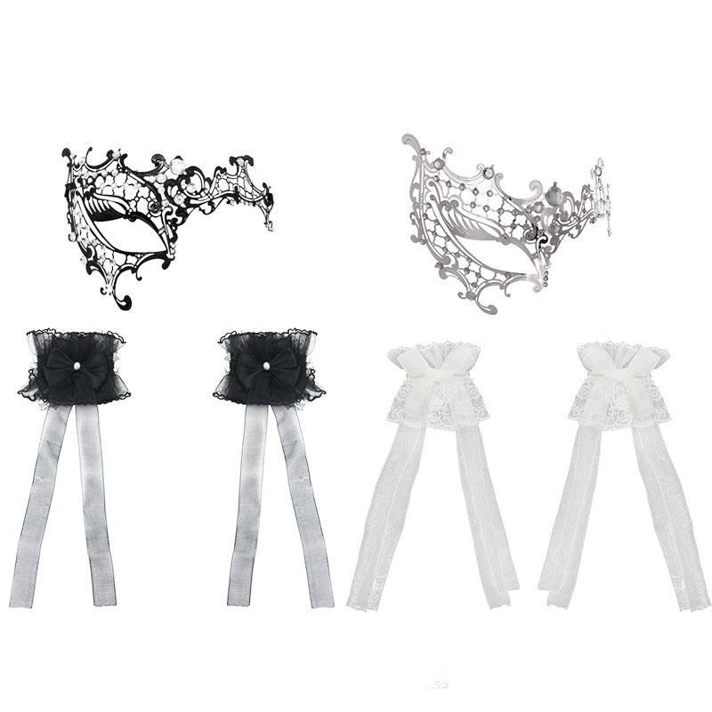 Gothic Oscuro Lolita retro bolsa de arena de encaje brazalete set de baile de máscaras máscaras sexuales