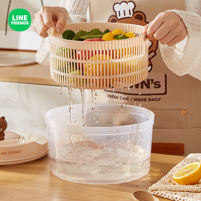 LINE FRIENDS野菜脱水器家庭用押し洗い乾燥野菜かごサラダ水切りかご野菜脱水かご|undefined