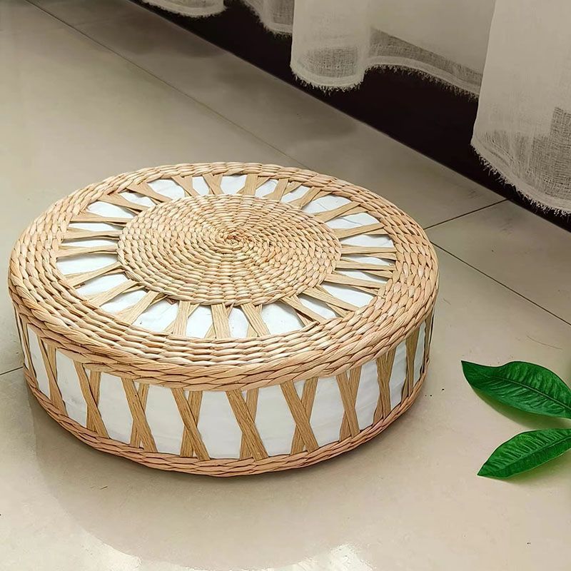 Estuilla de futón de paja artesanal nórdica en el suelo de estilo tatami japonés estuilla de ventana flotante doméstica adorando al budismo estuilla de meditación