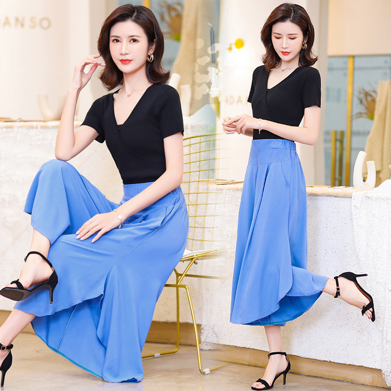 New Summer Cropped Cotton Wide-Leg Pants for Women, Plus Size, Drapey, Elastic High-Waisted, Wide-Leg Pants, Mom Dance Pants