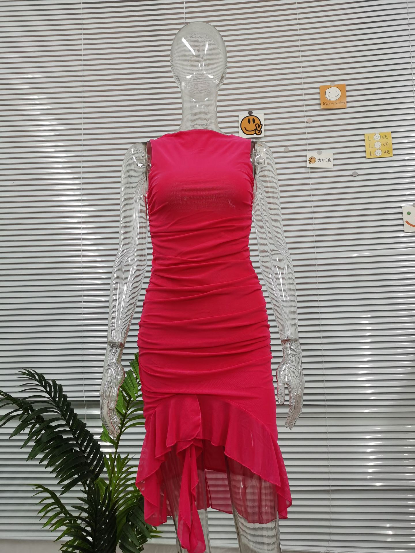 280g Weight Asymmetrical Dress, Knee-Length Dress Length Type Sleeveless Sleeve Length Mesh Dress Dresses Type Spandex, Mesh Yarn Fabric Type High Waist Waist Line Holiday, Cocktail Party Occasion Round Neck Neckline Slim Fit Type Solid Color Pattern Summer Season Women's Gender Pleated Design Elegant, Sexy Style Wholesale Women's Elegant Sexy Pleated Solid Color Holiday Cocktail Party Round Neck Sleeveless Mesh Dress 23