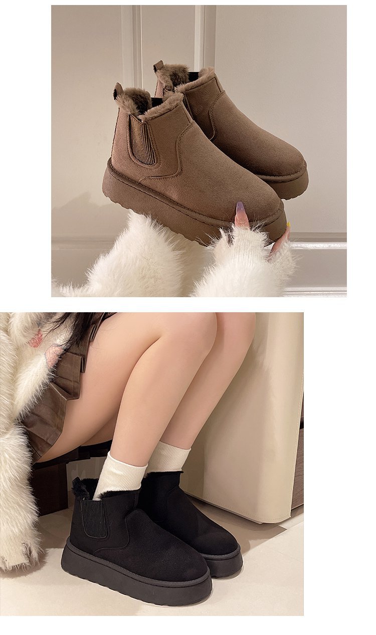 Women's platform snow boots in cotton shoes with wool round toe cotton boots_voghion.com