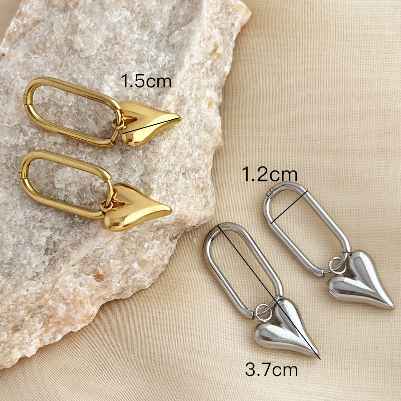 PVD Coated Real Gold Plated Geometric Heart Shape 304 Stainless Steel Vintage Style Classic Waterproof Non Tarnish Charm Sleeper Hoop Earrings Drop display picture 1