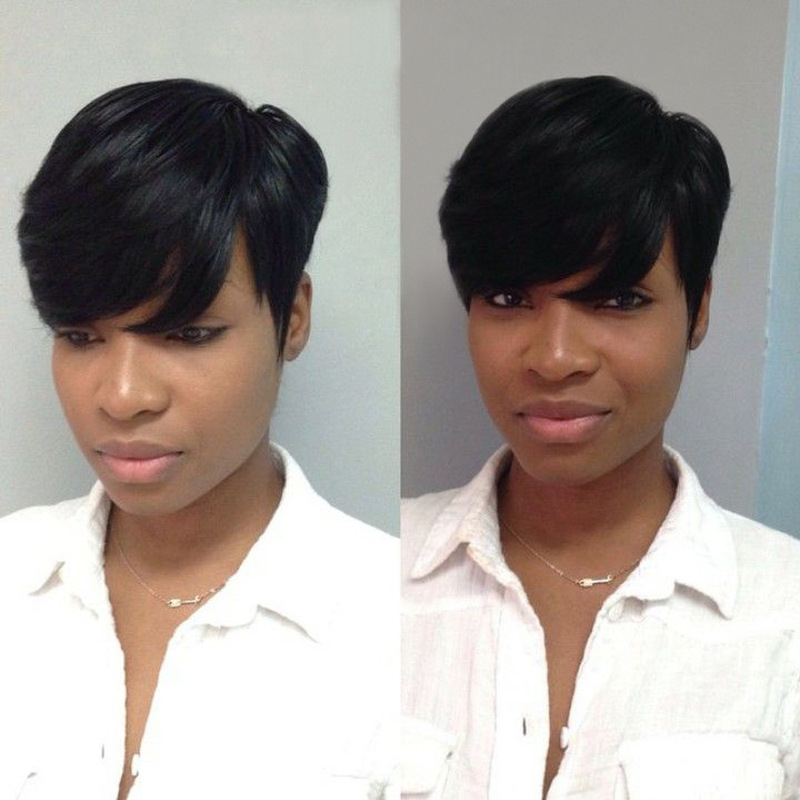 Synthetic fiber women's short straight hair wig, pixie cut wig, foreign trade European and American fashion wig, black and burgundy Synthetic fiber women's short straight hair wig, pixie cut wig, foreign trade European and American fashion wig, black and burgundy
