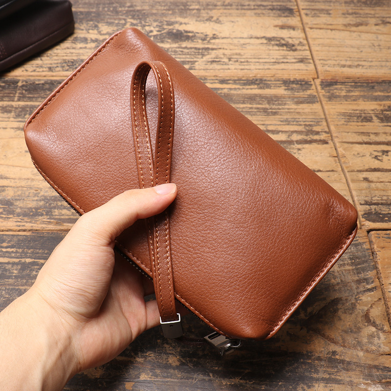 Dropshipping New Style Men's Genuine Leather Clutch Bag, Soft Leather Zipper Long Wallet, Top Layer Cowhide Casual Handbag
