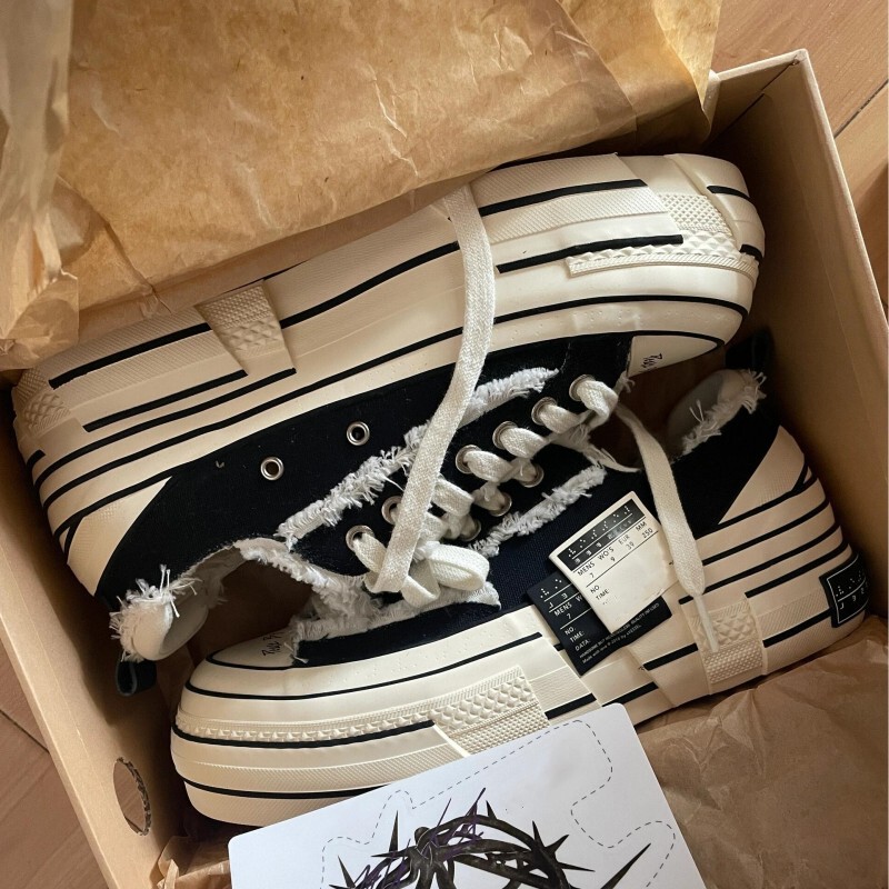 Authentic Wu Jianhao canvas shoes, celebrity-style, height-increasing, vulcanized, casual, thick-soled, retro, and with a distressed look Authentic Wu Jianhao canvas shoes, celebrity-style, height-increasing, vulcanized, casual, thick-soled, retro, and with a distressed look