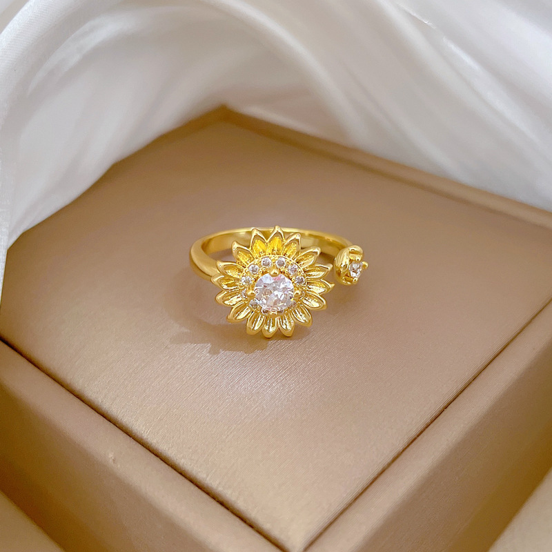 Adjustable Full Diamond Flower Ring Elegant Luxury Open Ring_voghion.com