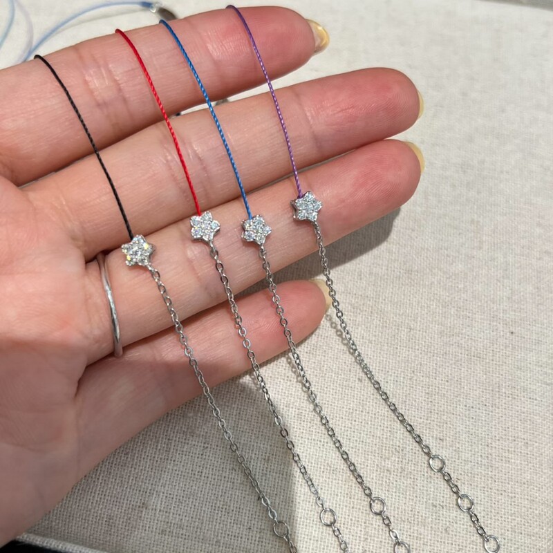 Ultra-fine summer hand-woven colorful cord bracelet made entirely of S925 sterling silver, half cord and half chain, with 3-point star moissanite diamond, for women