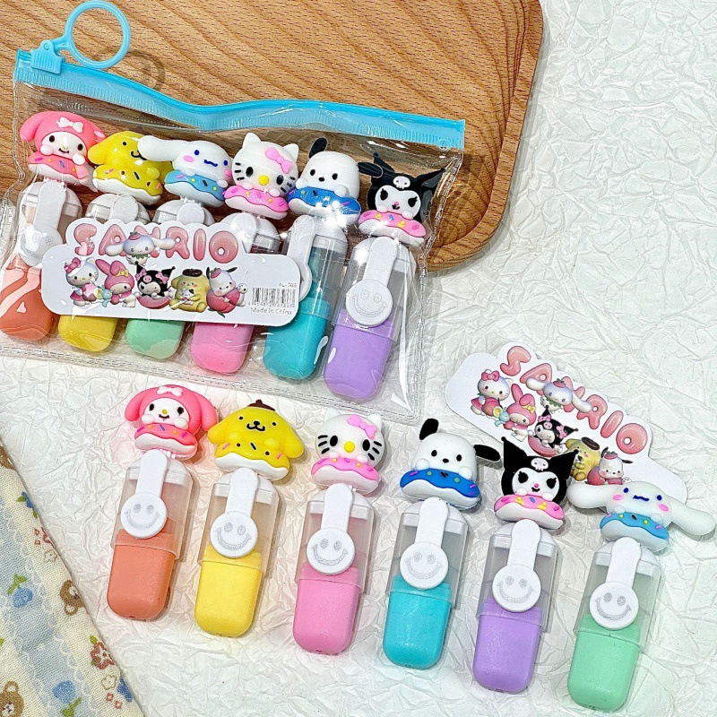 Mini bolsa de dibujos animados resaltador ins de marcado clave de alto valor 6 color juego de bricolaje lindo bolígrafo de color de graffiti