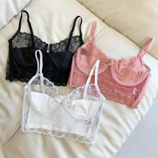 2025 Outer Wear Lotus Leaf V-neck Bra Pure Desire Lace Mesh Wrap Chest Sling Pure Desire Sexy Spicy Vest for Women