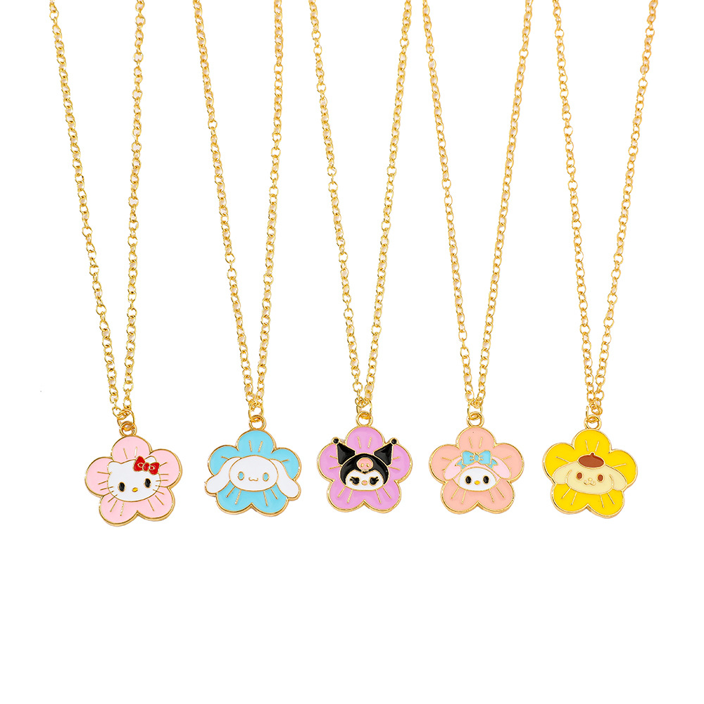 Sanrio 만화 꽃 KT 고양이 푸딩 개 쿠로미 오일 드롭 합금 쥬얼리 펜던트 목걸이 패션 통근