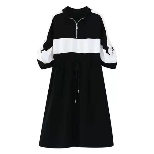 Loose-fitting waisted color-blocked patchwork casual summer dress for stylish ladies, wind-blown long sleeveless gown