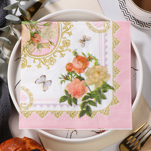 厂家直供彩色印花餐巾纸创意纸巾方形纸巾餐厅用纸派对木浆纸巾