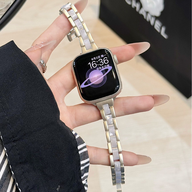 Suitable for Apple Watch S10 Apple Watch Iwatch98765Se Women's Fine Metal and Resin Strap