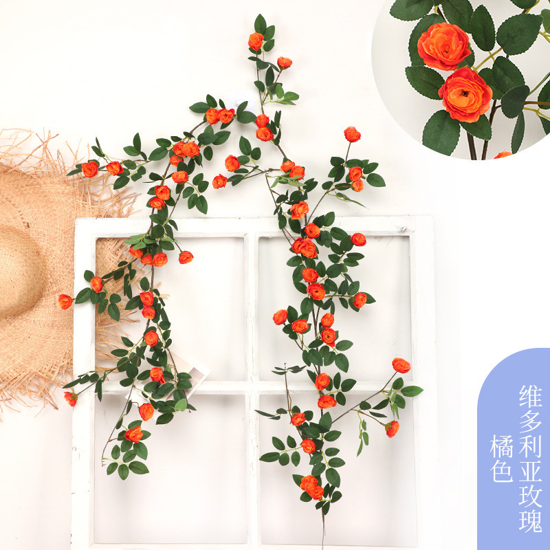 维多利亚玫瑰花藤仿真花商场布景装饰管子遮挡蔷薇花吊顶假花藤蔓|undefined