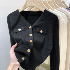 French small fragrant style knitted cardigan this year's popular collar base white long-sleeved sweater top for women's jacket autumn