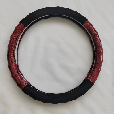 Peach Wood Grain Four-Section Bamboo Steering: Steering wheel cover - big-red-38cm