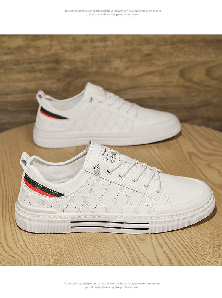 Men's Casual Shoes Microfibre Leather Trainers White Trendy_voghion.com
