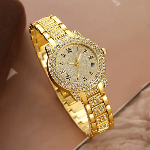 Popular Foreign Trade Fashion Roman Pattern Diamond-Encrusted Women's Watch, Quartz Watch, Bracelet, Women's Wristwatch, Factory Ready Stock