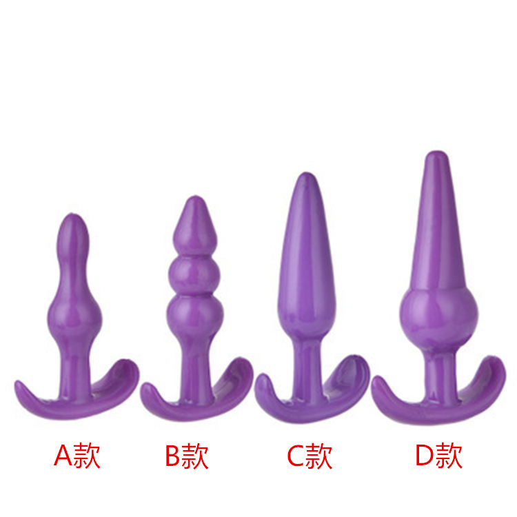 Silicone Anal Plug and Beads Four-Piece Set, Mini Tapered Beads, Purple D-Style — detail image 12