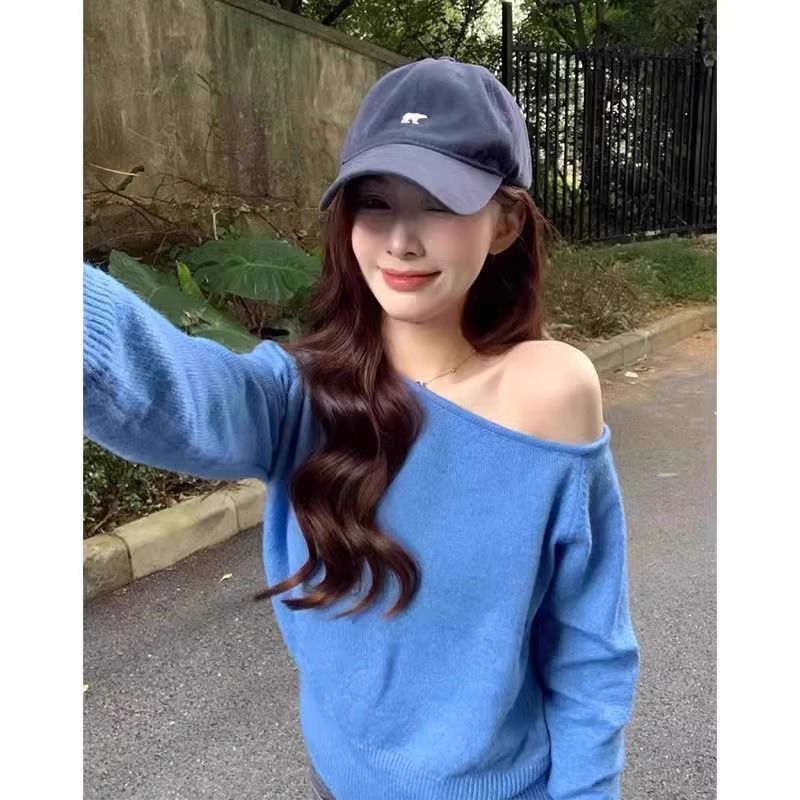 一字肩毛衣女秋冬季2025新款韩系慵懒超好看高级感露肩针织衫上衣|undefined