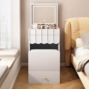 Flip-Top Dressing Table Soft-Packed Flip-Top Dressing Table Stool Girls Integrated Cream White Classical Black Dressing Table Makeup Mirror