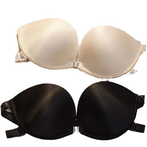 Japanese style front closure strapless bra without steel wire for small breasts, thick and large, anti-slip, sexy invisible bra for women 