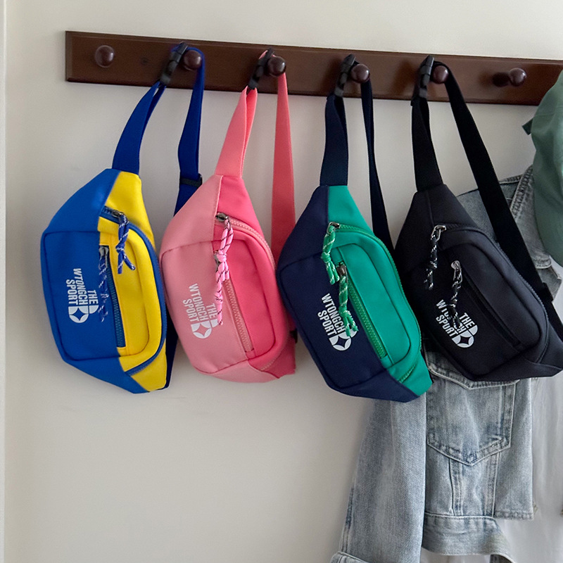 Bolso de pecho para niños y niñas de moda coreana, letras de estilo occidental, bolso de mensajero para niños de color de contraste de moda, nuevo bolso para niños de comercio exterior