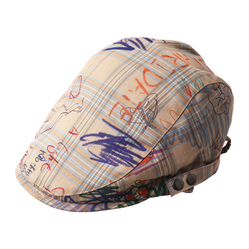 Retro cuadrilátero graffiti lindo sombrero de verano 2024 nuevo nicho dulce y cool cara pequeña boina hombre