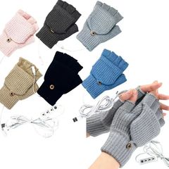 USB電熱縞カバー毛糸保温手袋クロスボーダー新型半指男女秋冬字露指アームカバー