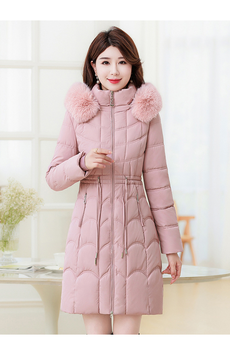 Women's Mid-length Down Jacket With Fur Collar Slim Fit Winter Coat_voghion.com