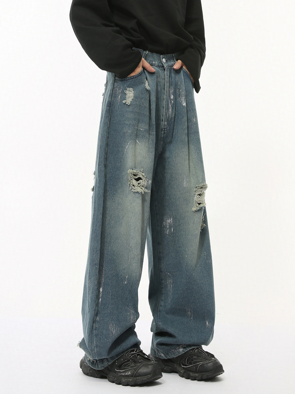 MTLCLOTHES Hombres| Nuevos productos de otoño retro estadounidenses lavado con agua para hacer viejos trajes de vaqueros de moda casuales