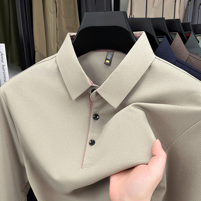 Cross-border foreign trade men's polo shirt men's lapel long sleeve t-shirt men's advanced sense of the basic bottoming shirt men's wholesale