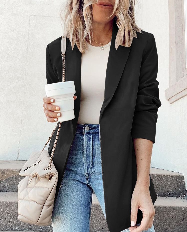 2022 Women's New Autumn/Winter Suit Coat Cardigan Top Flip Collar Slim Fit_voghion.com