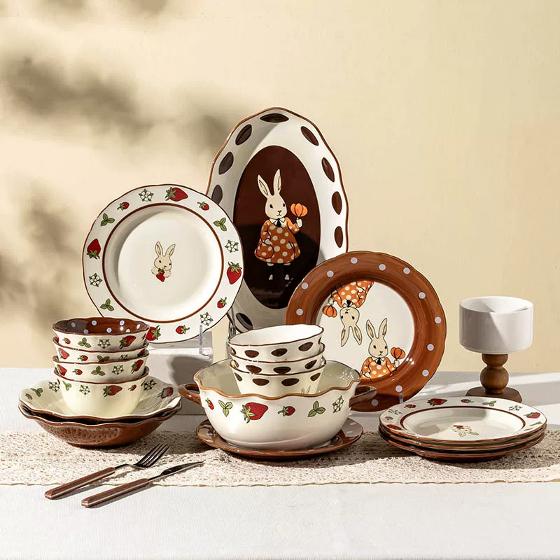 Cartoon cute rabbit, high quality brand tableware, ceramic fermented glutinous rice, set