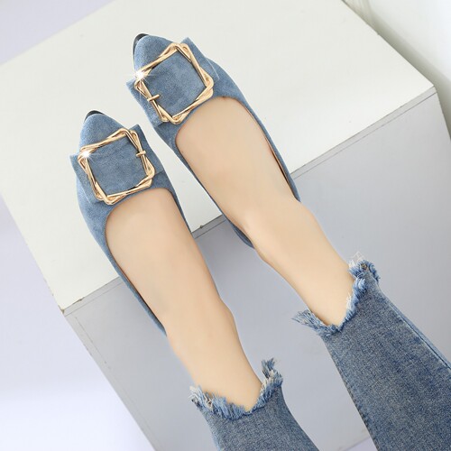 Low-heeled single shoes for women 2024 spring, summer and autumn new pointed toe square buckle lazy one-legged large size mother beanie shoes for women