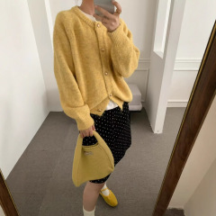 宽松慵懒风简约针织开衫女2025秋冬新款韩系洋气纯色百搭毛衣外套
