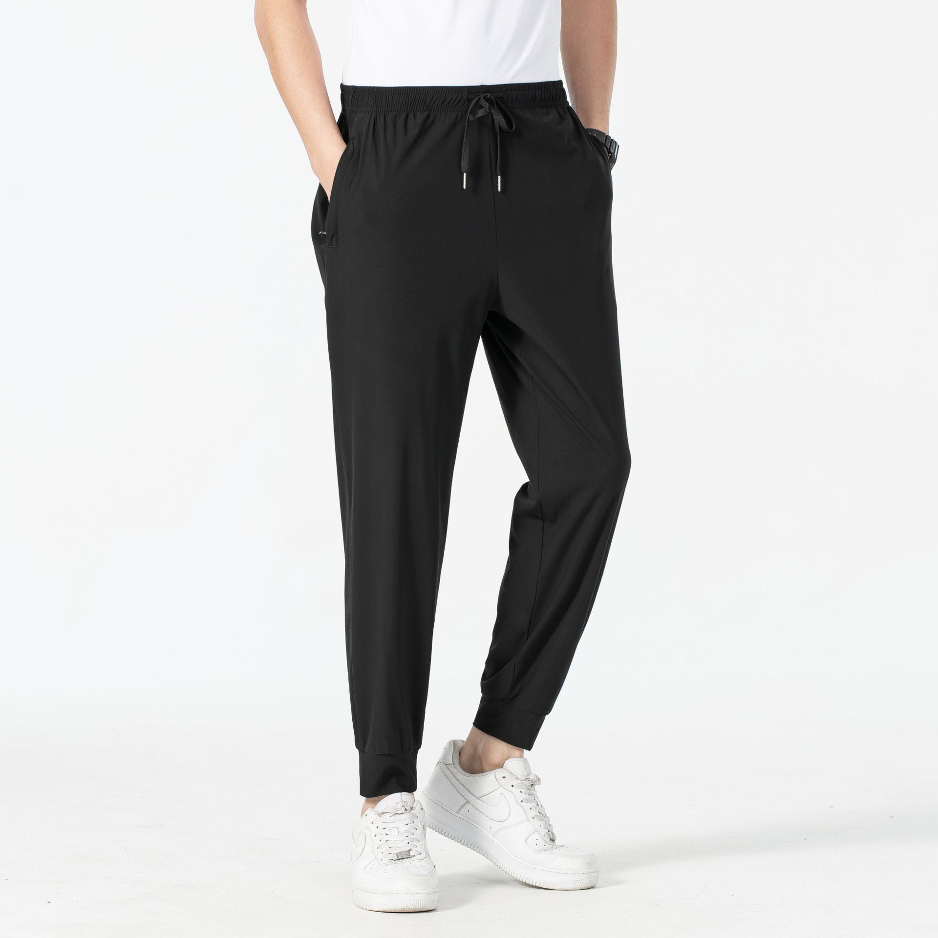 Pantalones de seda de hielo para hombres y mujeres de verano delgados secado rápido transpirable paquete deportivo pie pareja pantalones casuales de seda suave pantalones largos