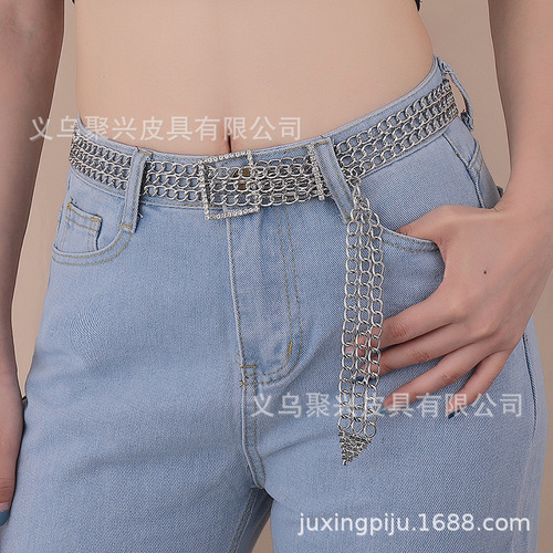 Diamond-embellished metal belt with square buckle, European and American fashion women's accessory for jeans